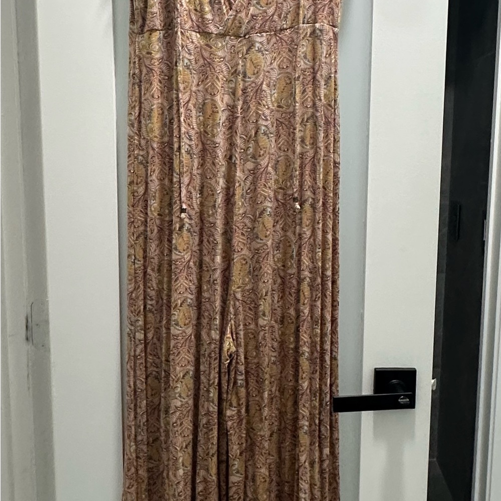 Anthropologie Paisley Jumpsuit in Pink and Tan